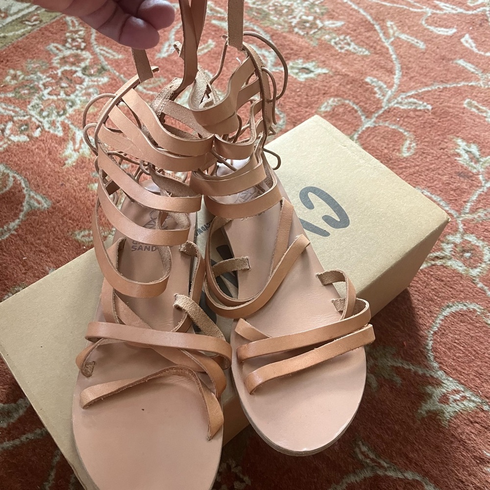 Ancient Greek Sandals Tan Gladiator Sandals, New however some marking on sole 41